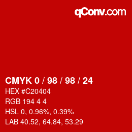 カラーコード: CMYK 0 / 98 / 98 / 24 | qconv.com