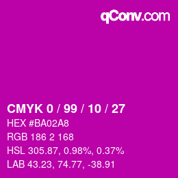カラーコード: CMYK 0 / 99 / 10 / 27 | qconv.com