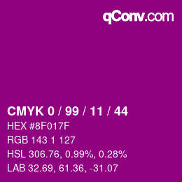 颜色代码: CMYK 0 / 99 / 11 / 44 | qconv.com