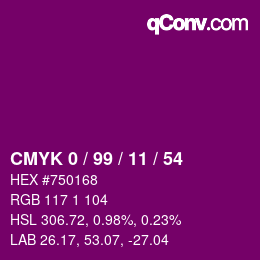 颜色代码: CMYK 0 / 99 / 11 / 54 | qconv.com