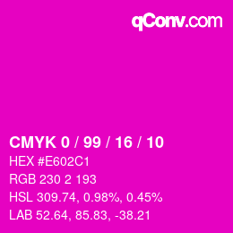 颜色代码: CMYK 0 / 99 / 16 / 10 | qconv.com