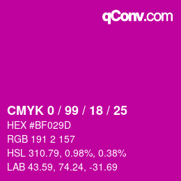Color code: CMYK 0 / 99 / 18 / 25 | qconv.com