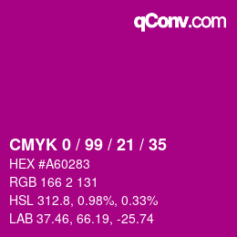 Farbcode: CMYK 0 / 99 / 21 / 35 | qconv.com