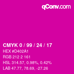 カラーコード: CMYK 0 / 99 / 24 / 17 | qconv.com