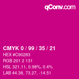 カラーコード: CMYK 0 / 99 / 35 / 21 | qconv.com