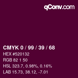 颜色代码: CMYK 0 / 99 / 39 / 68 | qconv.com