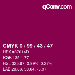 カラーコード: CMYK 0 / 99 / 43 / 47 | qconv.com