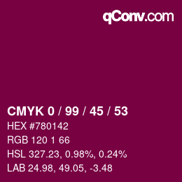 Color code: CMYK 0 / 99 / 45 / 53 | qconv.com