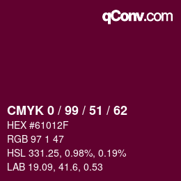 Color code: CMYK 0 / 99 / 51 / 62 | qconv.com