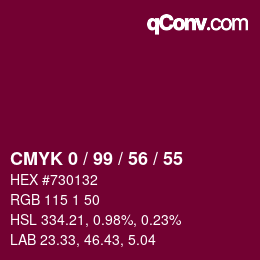 颜色代码: CMYK 0 / 99 / 56 / 55 | qconv.com