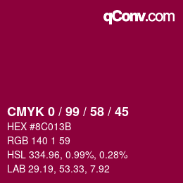 Color code: CMYK 0 / 99 / 58 / 45 | qconv.com