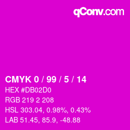 颜色代码: CMYK 0 / 99 / 5 / 14 | qconv.com
