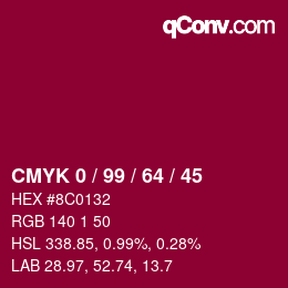 Color code: CMYK 0 / 99 / 64 / 45 | qconv.com
