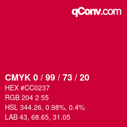 Color code: CMYK 0 / 99 / 73 / 20 | qconv.com