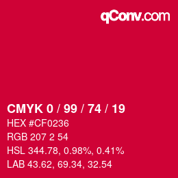 Farbcode: CMYK 0 / 99 / 74 / 19 | qconv.com