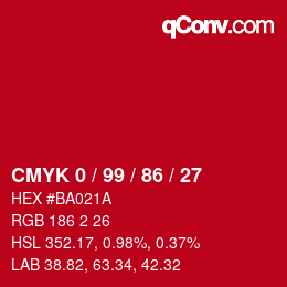 Color code: CMYK 0 / 99 / 86 / 27 | qconv.com