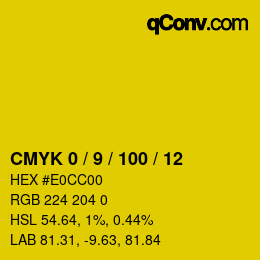 カラーコード: CMYK 0 / 9 / 100 / 12 | qconv.com