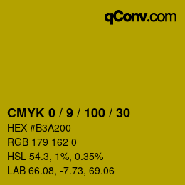 カラーコード: CMYK 0 / 9 / 100 / 30 | qconv.com