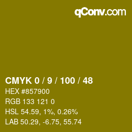 カラーコード: CMYK 0 / 9 / 100 / 48 | qconv.com