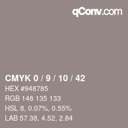 カラーコード: CMYK 0 / 9 / 10 / 42 | qconv.com