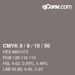 カラーコード: CMYK 0 / 9 / 10 / 50 | qconv.com