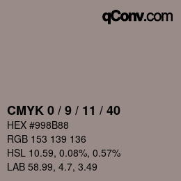 カラーコード: CMYK 0 / 9 / 11 / 40 | qconv.com