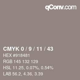 Color code: CMYK 0 / 9 / 11 / 43 | qconv.com