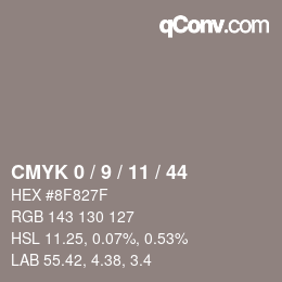 カラーコード: CMYK 0 / 9 / 11 / 44 | qconv.com