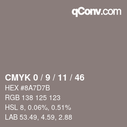 Color code: CMYK 0 / 9 / 11 / 46 | qconv.com