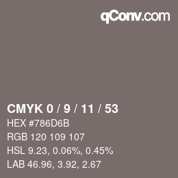 Color code: CMYK 0 / 9 / 11 / 53 | qconv.com