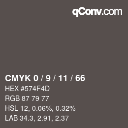 カラーコード: CMYK 0 / 9 / 11 / 66 | qconv.com