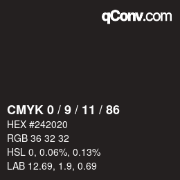 Color code: CMYK 0 / 9 / 11 / 86 | qconv.com