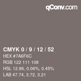 Color code: CMYK 0 / 9 / 12 / 52 | qconv.com