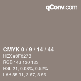 カラーコード: CMYK 0 / 9 / 14 / 44 | qconv.com