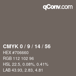 カラーコード: CMYK 0 / 9 / 14 / 56 | qconv.com