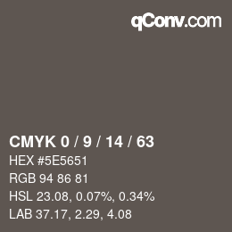 カラーコード: CMYK 0 / 9 / 14 / 63 | qconv.com