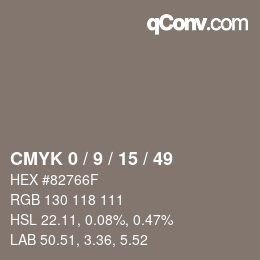 カラーコード: CMYK 0 / 9 / 15 / 49 | qconv.com