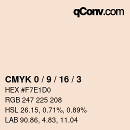 カラーコード: CMYK 0 / 9 / 16 / 3 | qconv.com