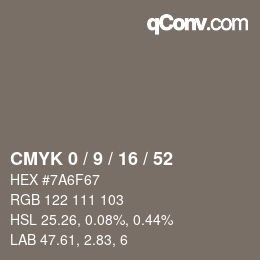 Color code: CMYK 0 / 9 / 16 / 52 | qconv.com