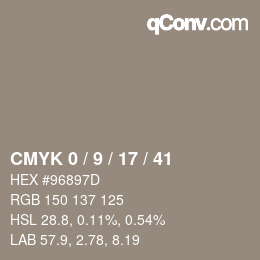 Color code: CMYK 0 / 9 / 17 / 41 | qconv.com