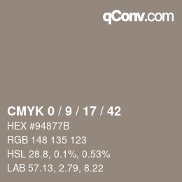 カラーコード: CMYK 0 / 9 / 17 / 42 | qconv.com