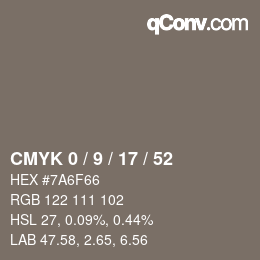 カラーコード: CMYK 0 / 9 / 17 / 52 | qconv.com