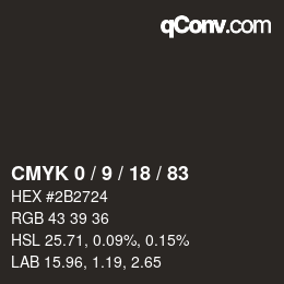 カラーコード: CMYK 0 / 9 / 18 / 83 | qconv.com