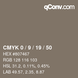 カラーコード: CMYK 0 / 9 / 19 / 50 | qconv.com