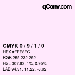 カラーコード: CMYK 0 / 9 / 1 / 0 | qconv.com