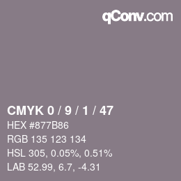 カラーコード: CMYK 0 / 9 / 1 / 47 | qconv.com