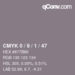 カラーコード: CMYK 0 / 9 / 1 / 47 | qconv.com