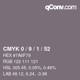 カラーコード: CMYK 0 / 9 / 1 / 52 | qconv.com