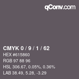 Farbcode: CMYK 0 / 9 / 1 / 62 | qconv.com