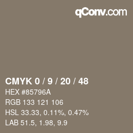 カラーコード: CMYK 0 / 9 / 20 / 48 | qconv.com